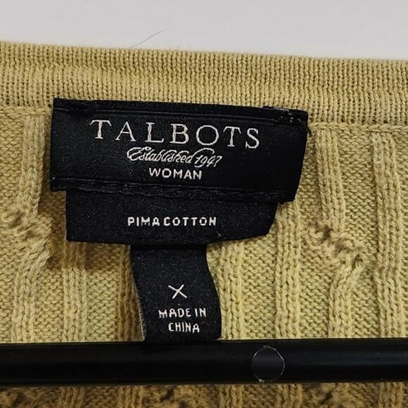 Talbots Long Sleeve V-Neck Cable Knit Sweater Pima Chartreuse Size XL - Picture 5 of 6